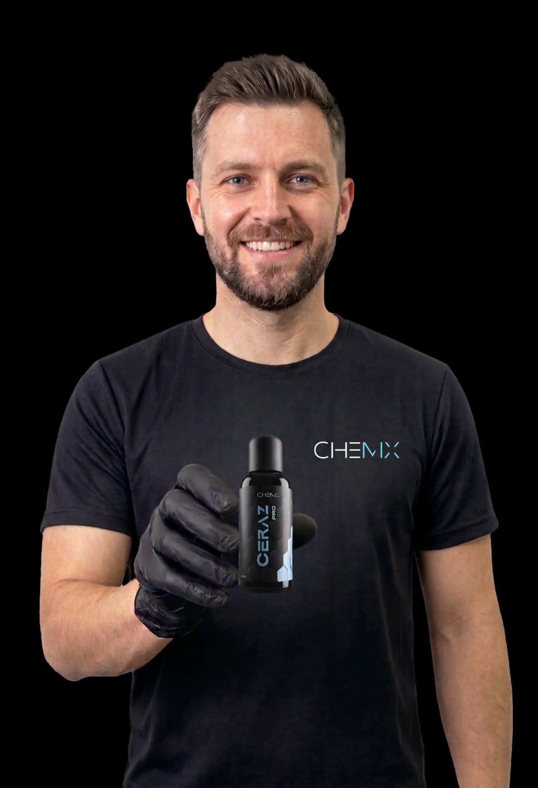 Chemix detailer holding a Ceraz Pro bottle